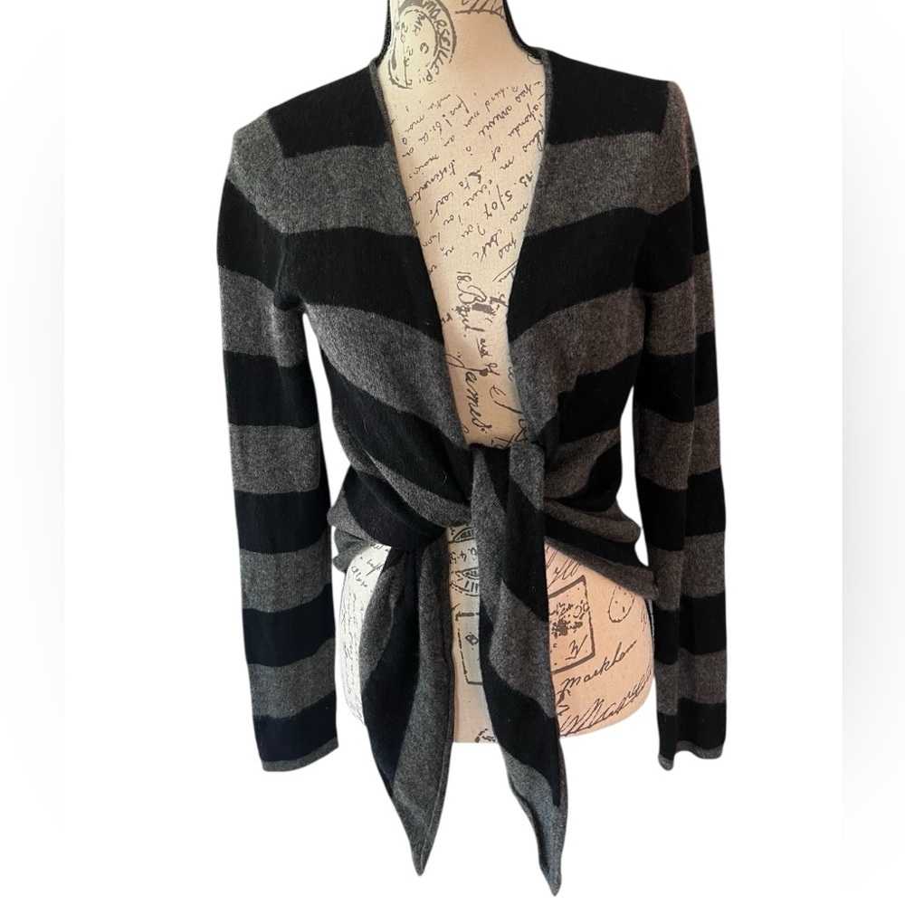 Philosophy 2-Ply 100% Cashmere Knit Open Front Black/Grey Cardigan Sweater, Med